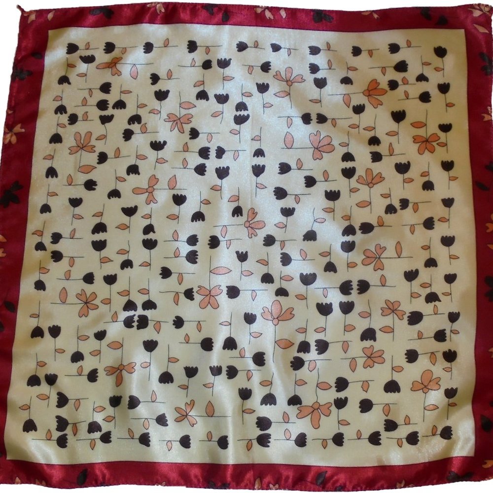 Vintage Scarf 19" Square Satin floral print neckerchief retro summer